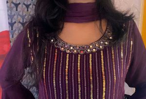 Elegant Purple Sequin Kurta Set