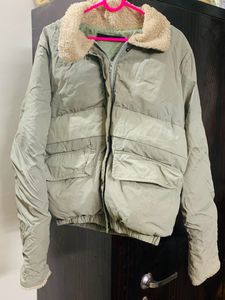 Pastel Light Olive Coloured Puffer Jacket