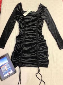 Black Velvet Ruched Mini Dress