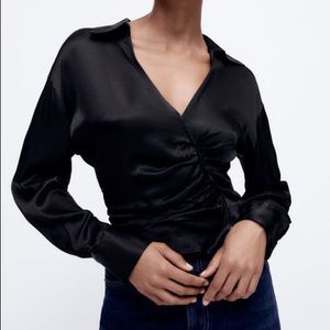 Zara Black Silky Wrap Top