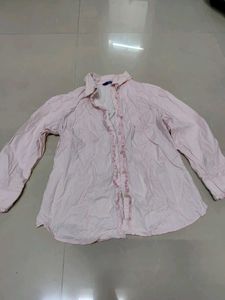 Pink Ruffle Front Button-Down Top