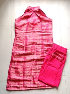 Halter Neck Cotton Silk Suit Set (Pant Included)