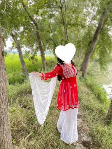 Red Mirror Kurti Festive Wear