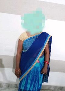 Blue Colored Abstract Print Saree