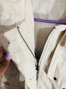Beige Hooded Overcoat