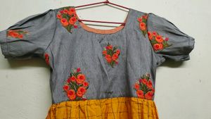 Orange Embroidery Midi Dress