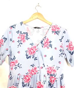Light Blue Floral Print Dresses (Women&#39;s)