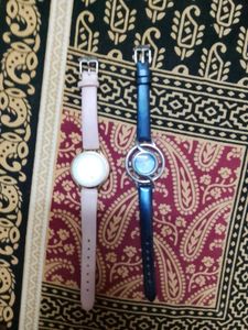 Two Hand Watch Pink And Dark Blue Colour