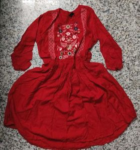 Red Embroidered Kurta