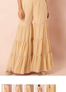 Beige Gota Tiered Sharara Pants