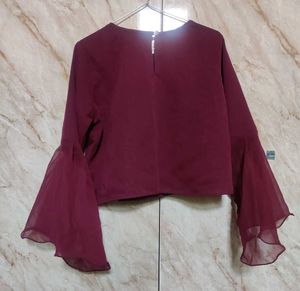 Maroon Embellished Bell Sleeve Top