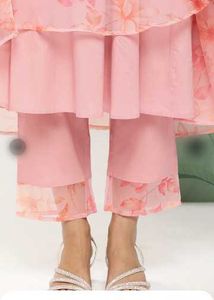 festive peach organza anarkali dress with dupatta