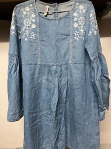 Denim Dress with Embroidery