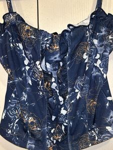 Navy Blue Floral Print Top