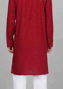 Kraft India Men Cotton Red Embroidered Sequined Ku