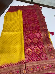 Party Type Yellow And Pink Saree