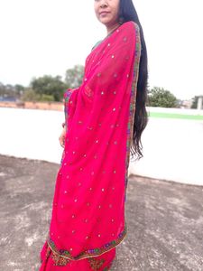 Elegant Pink Embroidered Saree