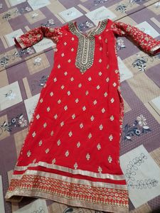 Red tamato color party wear kurta.