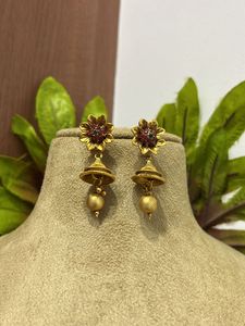 Gold Tone Flower Jhumka Earrings