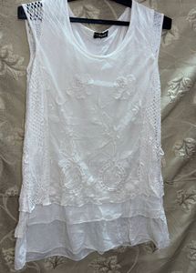 White Cut Sleeve Top