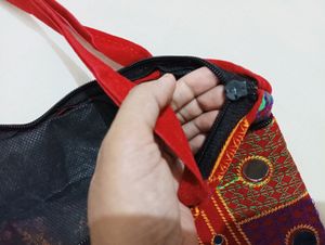 Red Coloured Embroidered Shoulder Bag