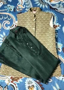 OLIVE GREEN 3 PIECE KURTA SET