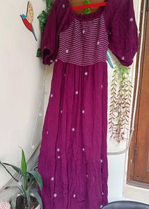 Purple Embroidered Peasant Dress