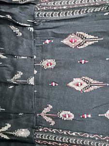 Black Foil Printed Dress With Front Chains