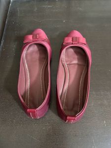 Maroon Pointed Toe Flats with Bow Accent