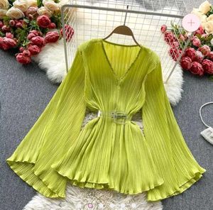 Lime Green Pleated Blouse