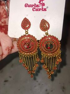 Red &amp; Gold Indian Earrings