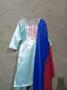 Elegant Light Blue Satin Kurta Setn