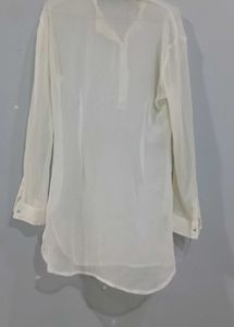 Sheer white long-sleeve tunic top👀🤍