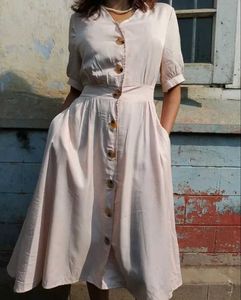 BEIGE BUTTON DRESS