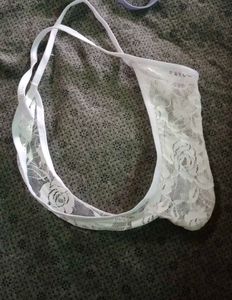 men&#39;s White Lace mesh Thong
