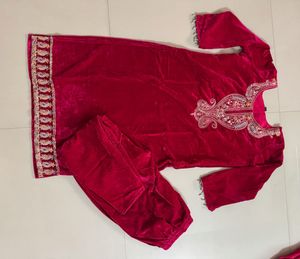 44 Inch Pink Velvet Dress Without Duppata