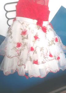Bright Red And White    Party Weare Frock