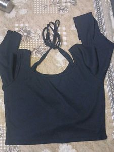 Black Long Sleeve Corset Style Top