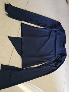 Unique Navy Blue Asymmetrical Long Sleeve Top