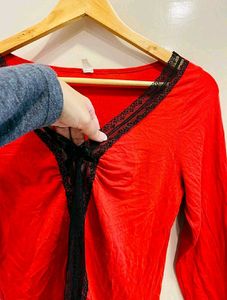 Beautiful Red Lace Trim Top