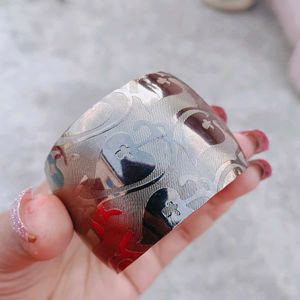 Etched Silver Tone Cuff Bracelet