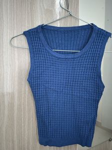Blue Knit Sleeveless Top