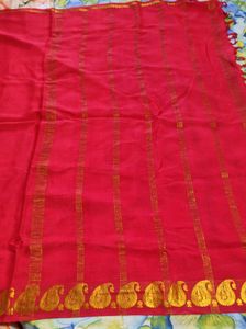 Red Pure Crepe Saree with Gold Border