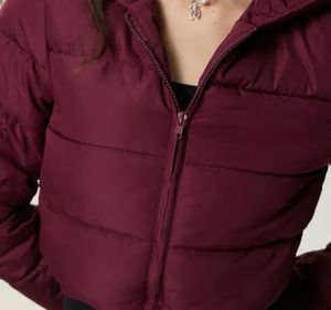 Burgundy Cropped Puffer Jacket