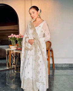 Elegant White & Gold Embroidered Saree