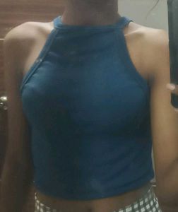 Tokyo Talkies Solid Blue Cropped Top