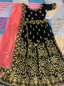 Black Velvet Lehenga With Golden Embroidery