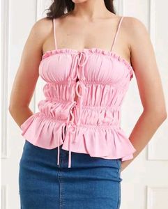 Pink Ruffle Tie-Front Cami Top