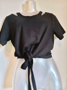 Black Tie-Front Crop Top