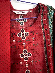BIBA Red Printed Salwar Kameez Suit